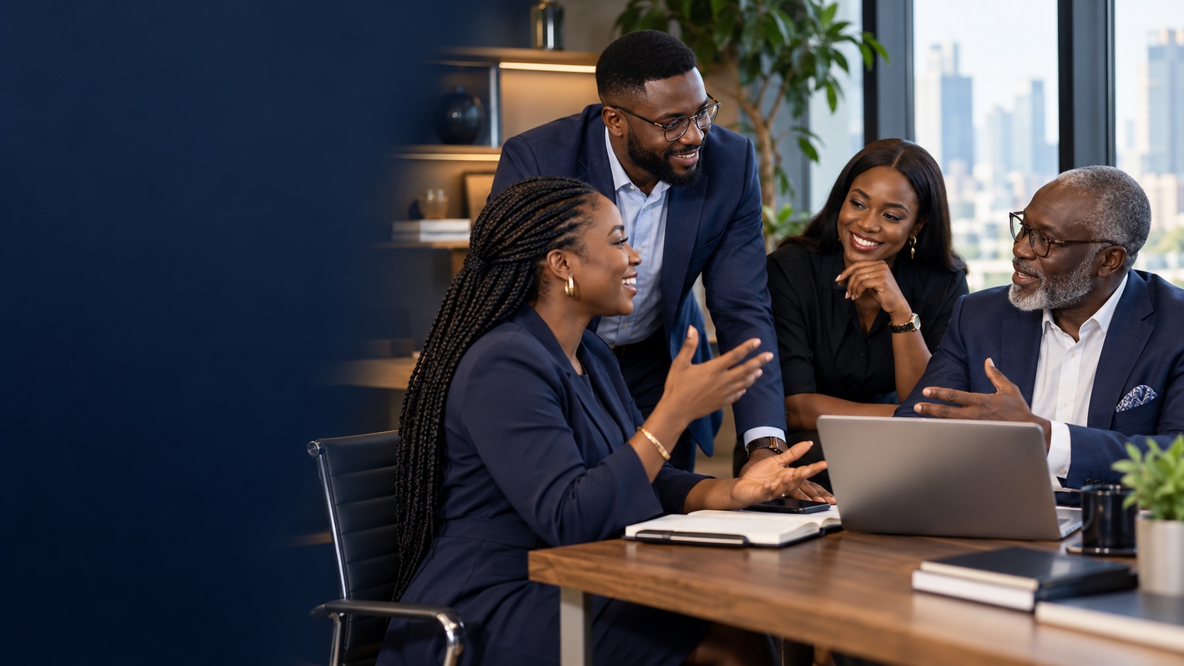 A consulting team collaborating in a contemporary office.