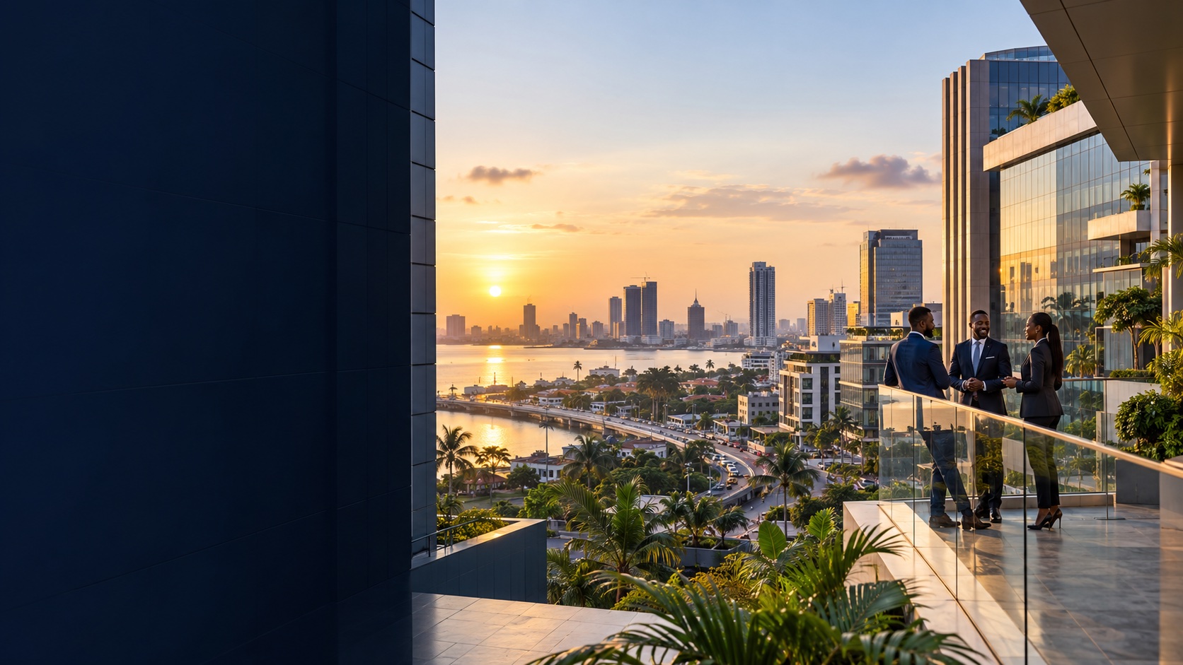 An illustrative architectural view of a contemporary Lagos business district.